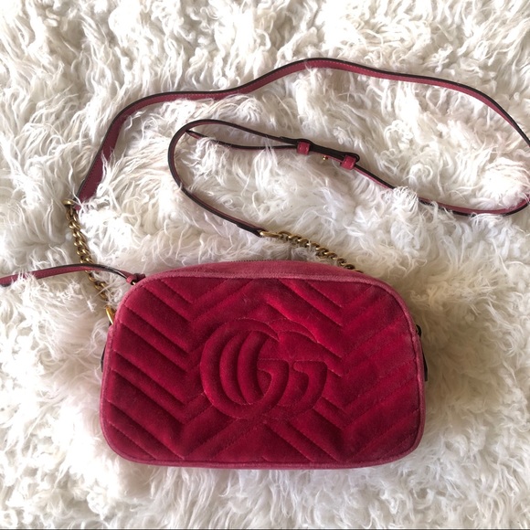 Gucci Marmont Fuschia Pink Velvet Crossbody Bag - Picture 4 of 10